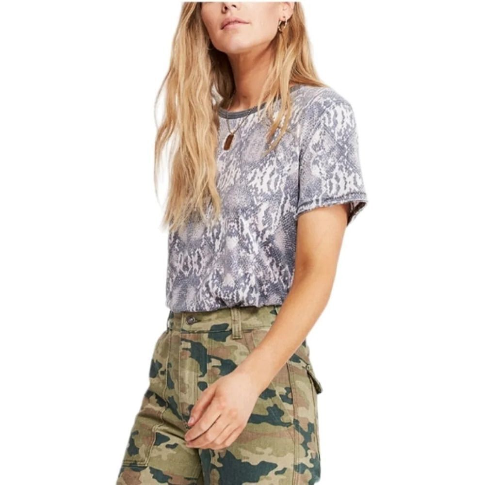 Free People Animal Print Snakeskin Tourist Tee Size Small